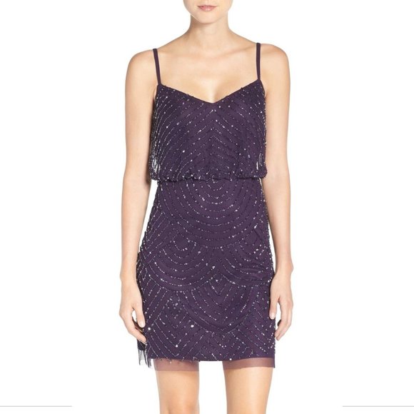 NEW Adrianna Papell Sequin Mesh Blouson Dress in Amethyst Purple [SZ‎ 10 ] - Picture 6 of 6